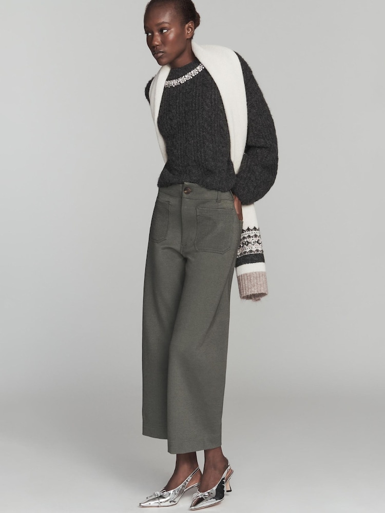 Πράσινο - Anthropologie Maeve The Colette Knit Crop Wide-Leg Trousers - Εικόνα 2 του 4