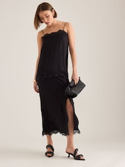 Anthropologie Lace-Trim Bias-Cut Satin Midi Skirt - Image 1 of 4