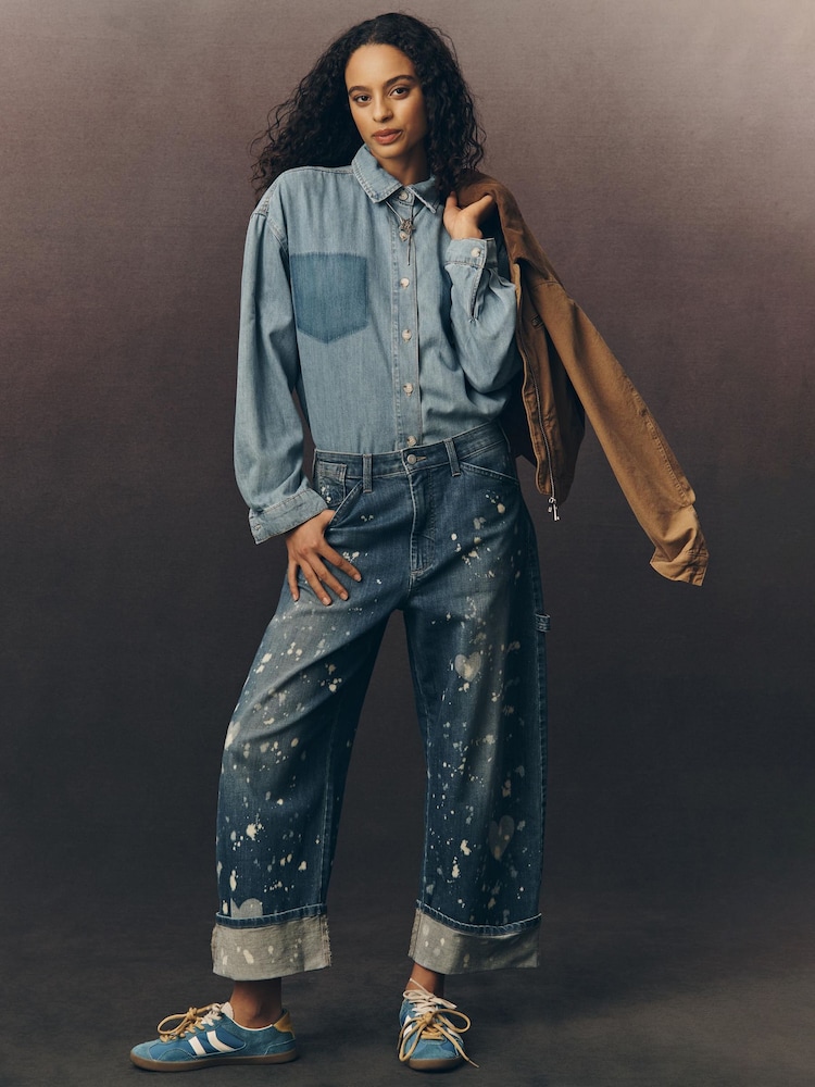 Anthropologie Blue Pilcro Kayden Heart Barrel Carpenter Jeans - Image 5 of 5