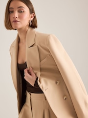 Anthropologie Hourglass Woven Single-Breasted Nude Blazer - Imaginea 1 din 4