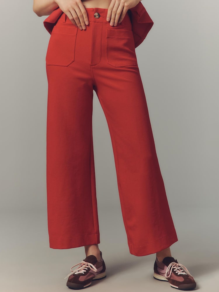 Κόκκινο - Anthropologie Maeve The Colette Knit Crop Wide-Leg Trousers - Εικόνα 1 του 3