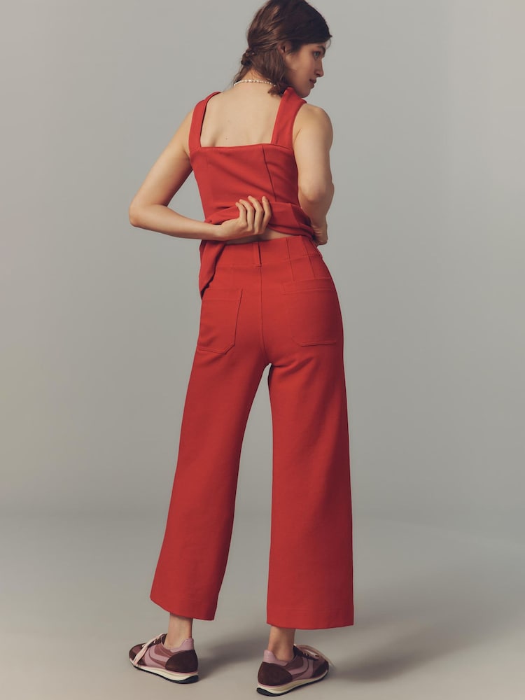 Κόκκινο - Anthropologie Maeve The Colette Knit Crop Wide-Leg Trousers - Εικόνα 2 του 3