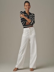 Anthropologie Maeve The Colette Beachy Linen Full-Length Wide-Leg White Trousers - Image 1 of 4