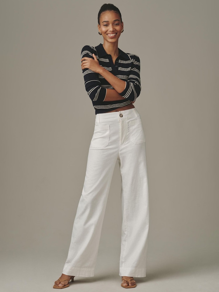 Anthropologie Maeve The Colette Beachy Linen Full-Length Wide-Leg White Trousers - Image 1 of 4