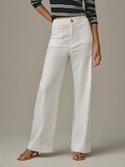 Anthropologie Maeve The Colette Beachy Linen Full-Length Wide-Leg White Trousers - Image 2 of 4