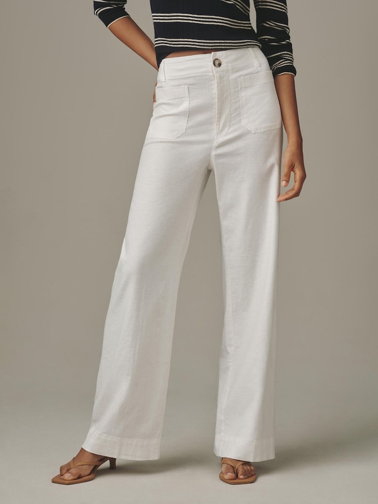 Anthropologie Maeve The Colette Beachy Linen Full-Length Wide-Leg White Trousers - Image 2 of 4