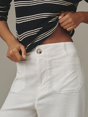 Anthropologie Maeve The Colette Beachy Linen Full-Length Wide-Leg White Trousers - Image 4 of 4