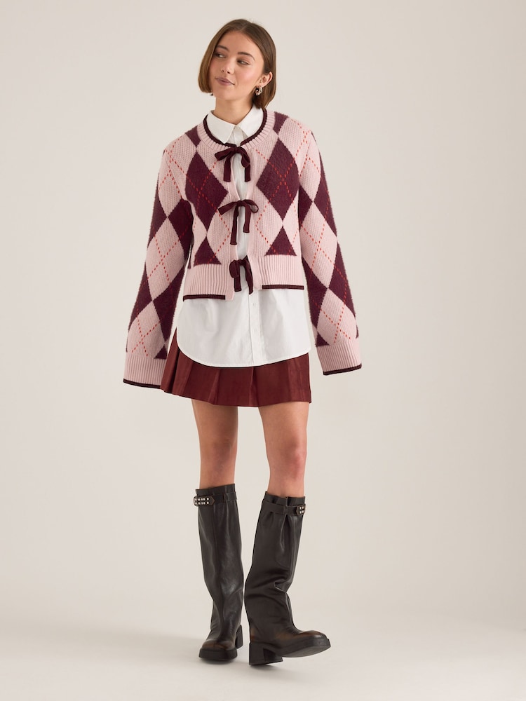 Anthropologie Maeve アーガイルタイフロントピンクカーディガン - 画像 1 / 4