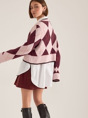 Anthropologie Maeve アーガイルタイフロントピンクカーディガン - 画像 2 / 4