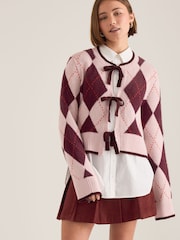 Anthropologie Maeve アーガイルタイフロントピンクカーディガン - 画像 4 / 4