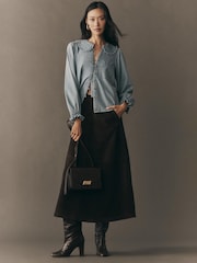 Anthropologie Pilcro The Keira Collared Button-Front Long-Sleeve Denim Edition Blue Blouse - Imaginea 3 din 4