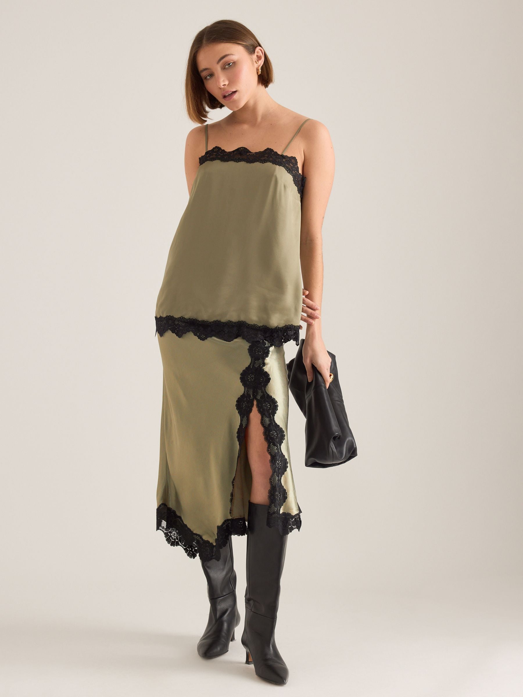 Buy Anthropologie Green Lace-Trim Satin Cami Top from Next USA