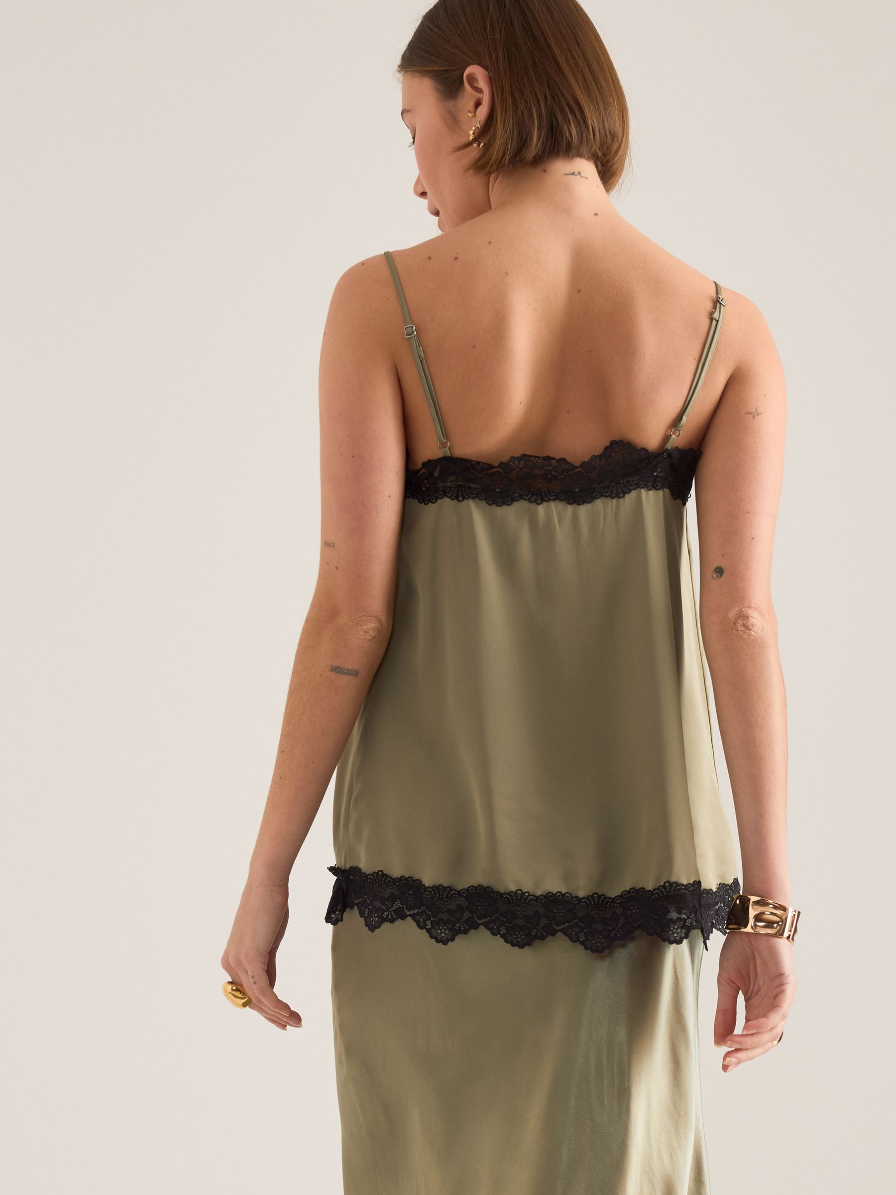 Buy Anthropologie Green Lace-Trim Satin Cami Top from Next USA