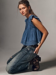 Anthropologie Pilcro The Jade Denim Swing Blue Top - Image 1 of 4