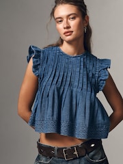 Anthropologie Pilcro The Jade Denim Swing Blue Top - Image 2 of 4