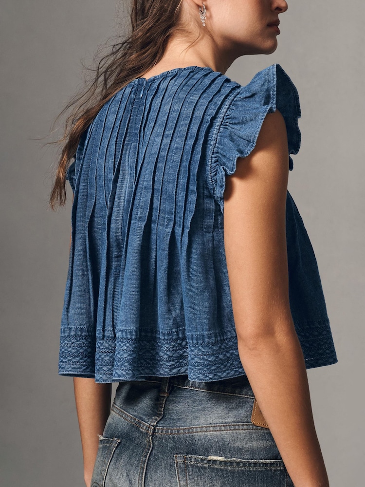 Anthropologie Pilcro The Jade Denim Swing Blue Top - Image 4 of 4