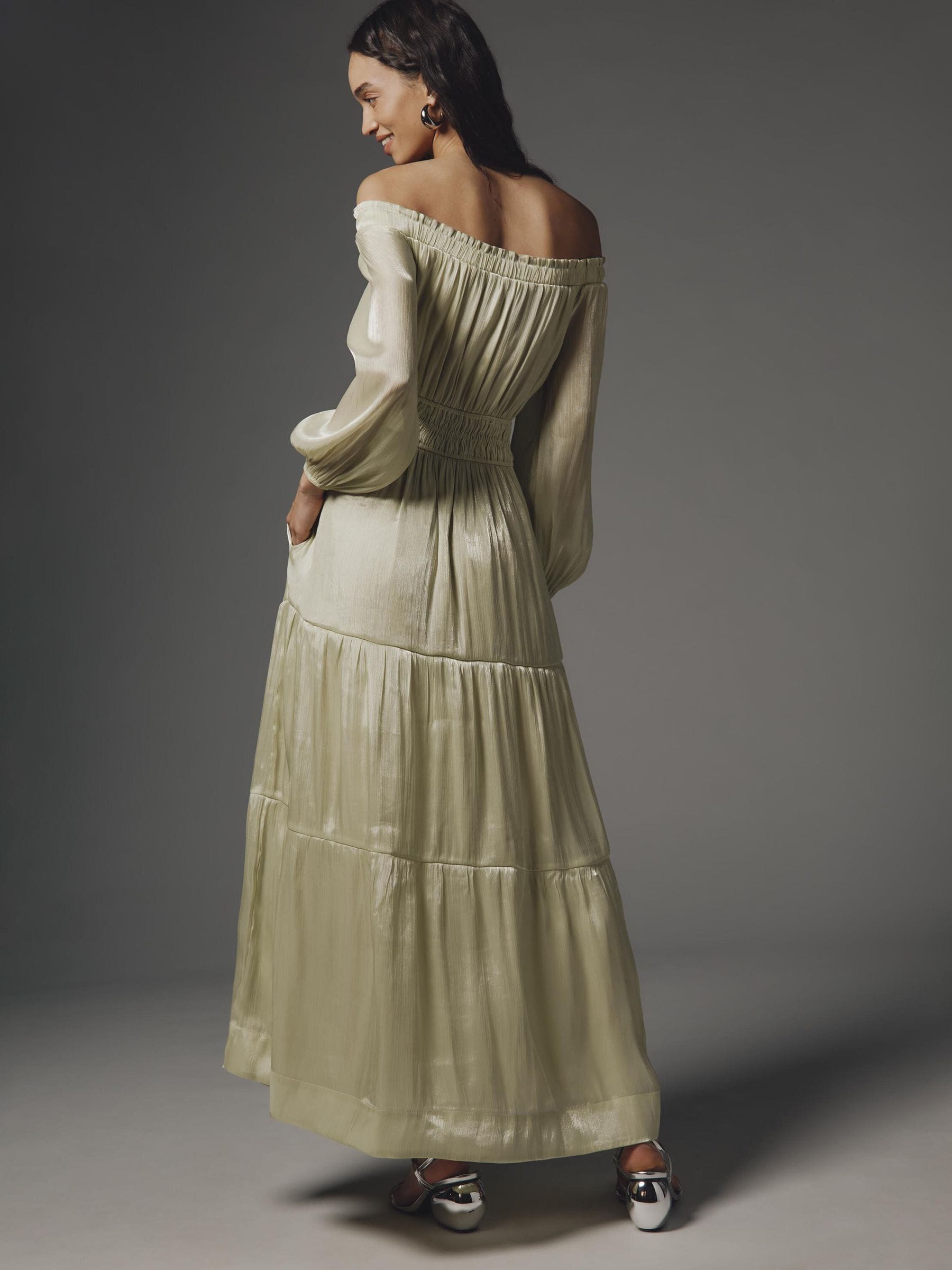 Buy Anthropologie Green The Somerset Off-Shoulder Long Sleeved