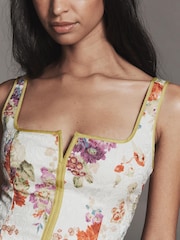 Anthropologie Maeve Square-Neck Piped Floral Cream Midi Dress - Image 2 of 4