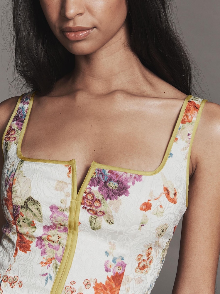 Anthropologie Maeve Square-Neck Piped Floral Cream Midi Dress - Image 2 of 4