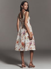 Anthropologie Maeve Square-Neck Piped Floral Cream Midi Dress - Image 3 of 4