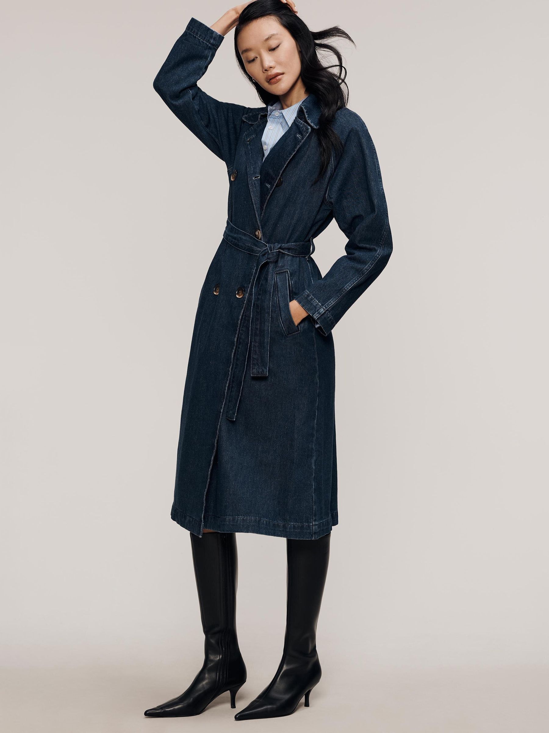 Buy Anthropologie Blue Pilcro Belted Denim Long Trench Coat from