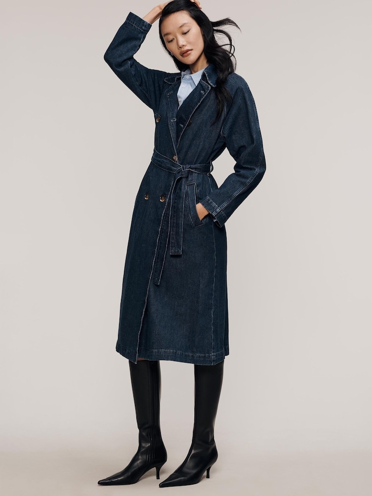 Anthropologie Pilcro Denim Blue Trench Coat - Image 1 of 4