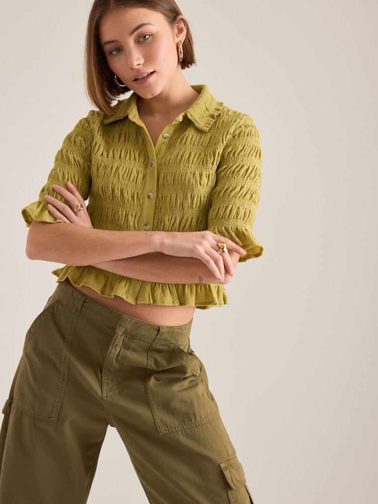 Κίτρινο - Anthropologie Maeve Ruffle Button-Front Top - Εικόνα 1 από 3