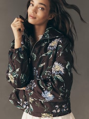 Anthropologie The Dahlia Floral Brown Bomber Jacket - Image 1 of 4