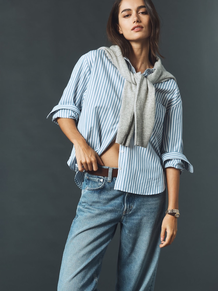 Μπλε - Anthropologie Maeve The Shrunken Bennet Buttondown Shirt - Εικόνα 1 του 4
