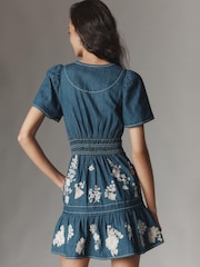 Anthropologie The Somerset Embroidered Denim Blue Mini Dress - Image 2 of 3