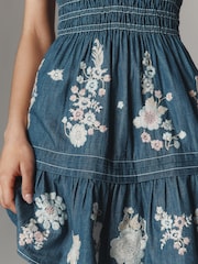 Anthropologie The Somerset Embroidered Denim Blue Mini Dress - Image 3 of 3
