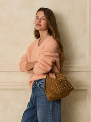 Light Pink Boucle Long Sleeve V-Neck Knit Jumper with Wool - Image 2 of 9