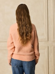 Light Pink Boucle Long Sleeve V-Neck Knit Jumper with Wool - Image 5 of 9
