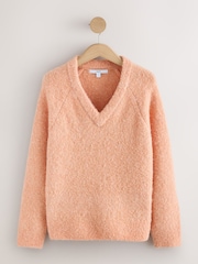 Light Pink Boucle Long Sleeve V-Neck Knit Jumper with Wool - Image 7 of 9