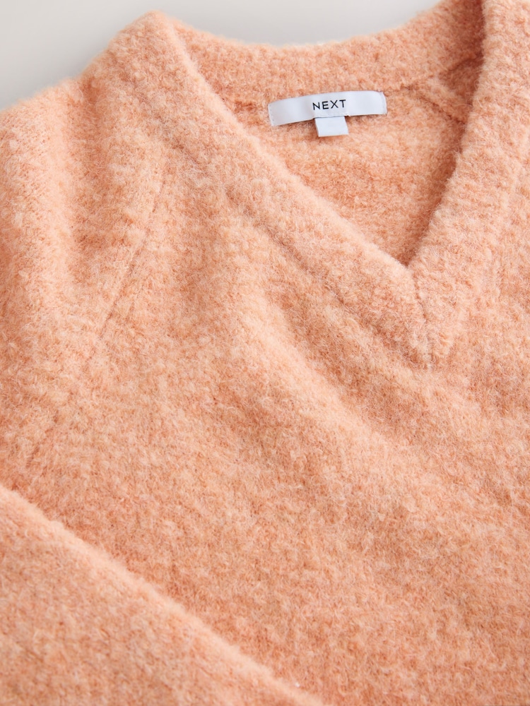 Light Pink Boucle Long Sleeve V-Neck Knit Jumper with Wool - Image 9 of 9