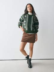 Green ARGYLE Long Sleeve Crew Neck Knitted Jumper With Wool - Image 3 of 8