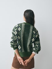 Green ARGYLE Long Sleeve Crew Neck Knitted Jumper With Wool - Image 4 of 8