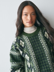 Green ARGYLE Long Sleeve Crew Neck Knitted Jumper With Wool - Image 5 of 8