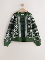 Green ARGYLE Long Sleeve Crew Neck Knitted Jumper With Wool - Image 6 of 8