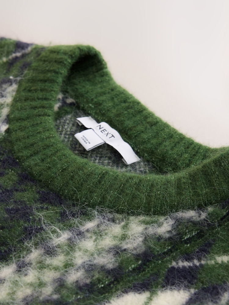 Green ARGYLE Long Sleeve Crew Neck Knitted Jumper With Wool - Image 8 of 8 Green ARGYLE Long Sleeve Crew Neck Knitted Jumper With Wool - Image 8 of 8