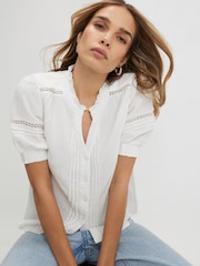 River Island White Short Sleeve Button Front Top - Image 1 of 4