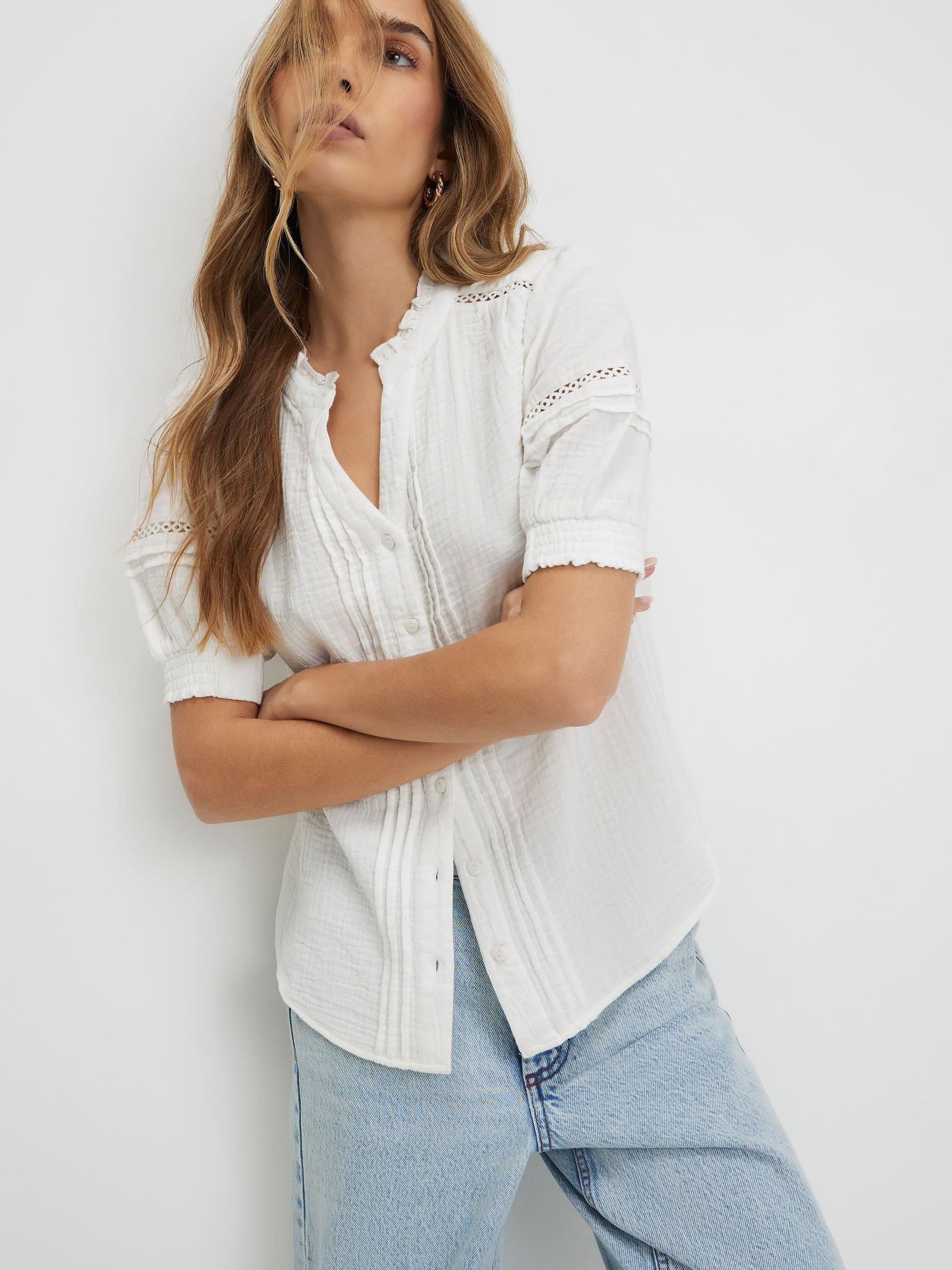 Buy River Island White Short Sleeve Button Front Top from Next