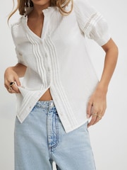 River Island White Short Sleeve Button Front Top - Image 4 of 4