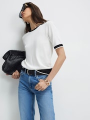 River Island Cream Short Sleeve Knitted Contrast Edge T-Shirt - Image 1 of 4
