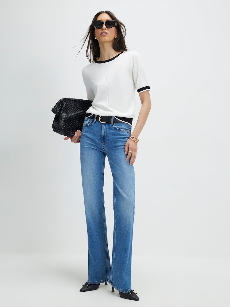 River Island Cream Short Sleeve Knitted Contrast Edge T-Shirt - Image 2 of 4