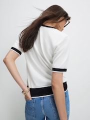 River Island Cream Short Sleeve Knitted Contrast Edge T-Shirt - Image 3 of 4