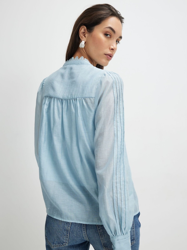 River Island Blue Long Sleeve Broderie Shirt - Image 4 of 4