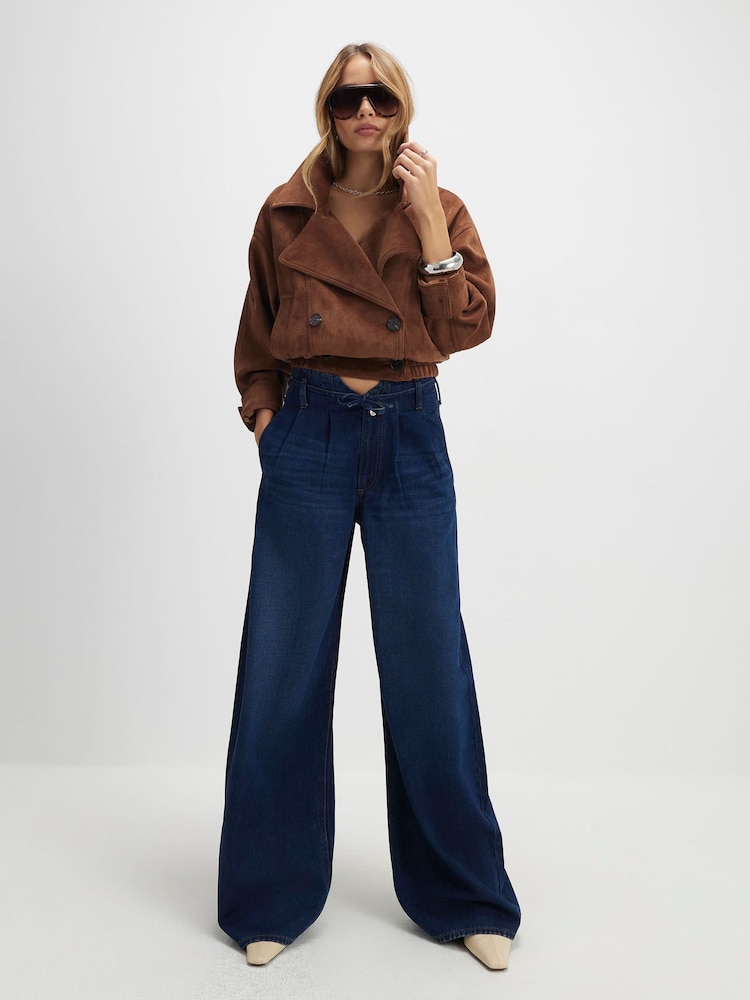 River Island Blue High Rise Tie Waist Wide Leg Jeans - Image 1 of 4