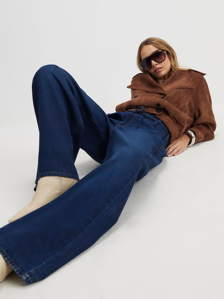 River Island Blue High Rise Tie Waist Wide Leg Jeans - Image 4 of 4