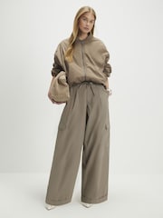 River Island Khaki Green Mid Rise Utility Wide Leg Cargo Trousers - Image 1 of 3